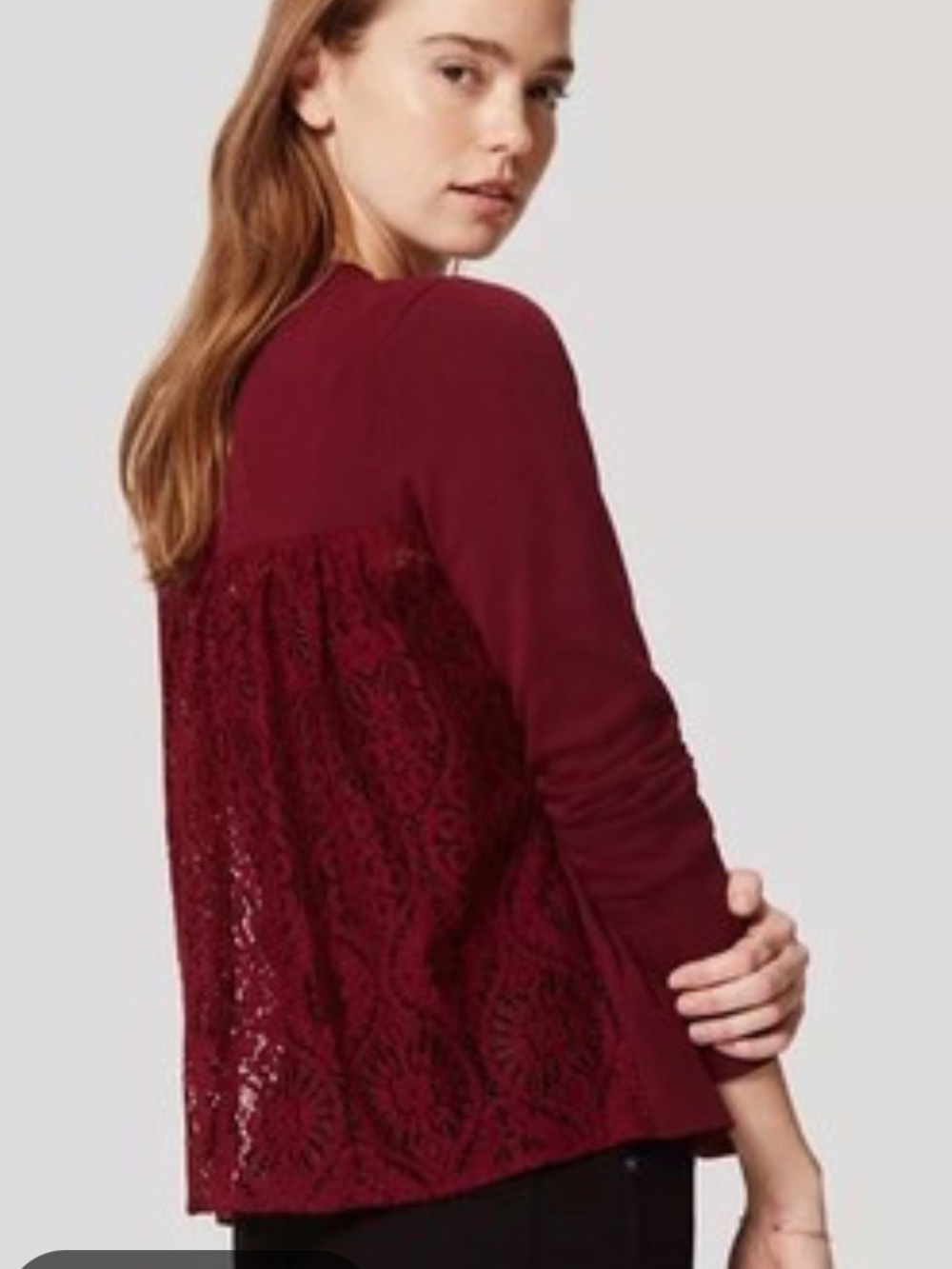 LOFT maroon  Lace-Back Long Sleeve  cardigan size Small